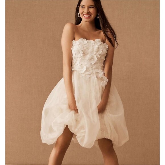 BHLDN Dresses & Skirts - NWT BHLDN Anthropologie Bryn Floral Lace Tulle Skirt Strapless Bridal Mini Dress